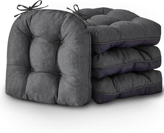 IASEAHK Chair Cushions for Dining Chairs, Seat Cushions for Kitchen Chairs, Indoor Seat Cushions with Ties, Tufted Foam Chair Pads, Non Slip Chair Cushions Set of 4, 15.5" x 15.5" x 4", Dark Grey