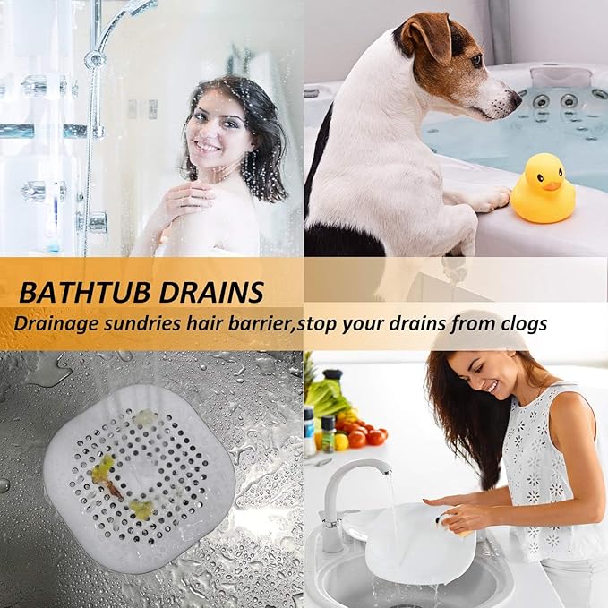 Hair Drain Catcher,Square Drain Cover for Shower Silicone Hair Stopper with Suction Cup,Easy to Install Suit for Bathroom,Bathtub,Kitchen 4 Pack (Aluminium Grey)