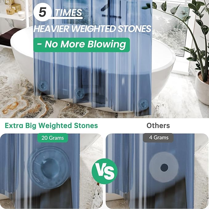 AmazerBath Premium EVA Shower Curtain Clear Blue, Luxury Shower Curtain Blue Jelly-Like Soft, Waterproof Bathroom Curtain with 3 Weighted Stones and 12 Grommets, Recyclable Packaging