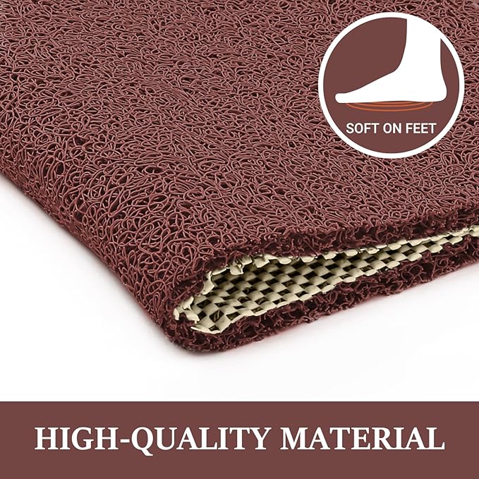 LuxStep Shower Mat Bathtub Mat,24x16 inch, Non-Slip Bath Mat with Drain, Quick Drying PVC Loofah Bathmat for Tub,Shower,Bathroom,Reddish Brown