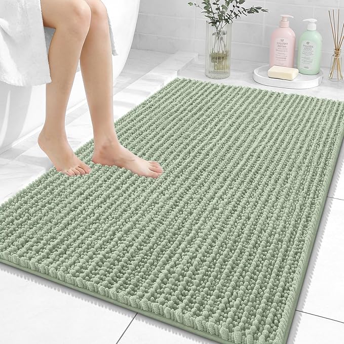 OLANLY Bathroom Rug Mat 40x32, Thick Soft and Absorbent Chenille Bath Mat, Non-Slip Rubber Backing, Machine Washable Quick Dry Bath Rugs for Tub Shower Floor, Home Decor Accessories, Sage Green