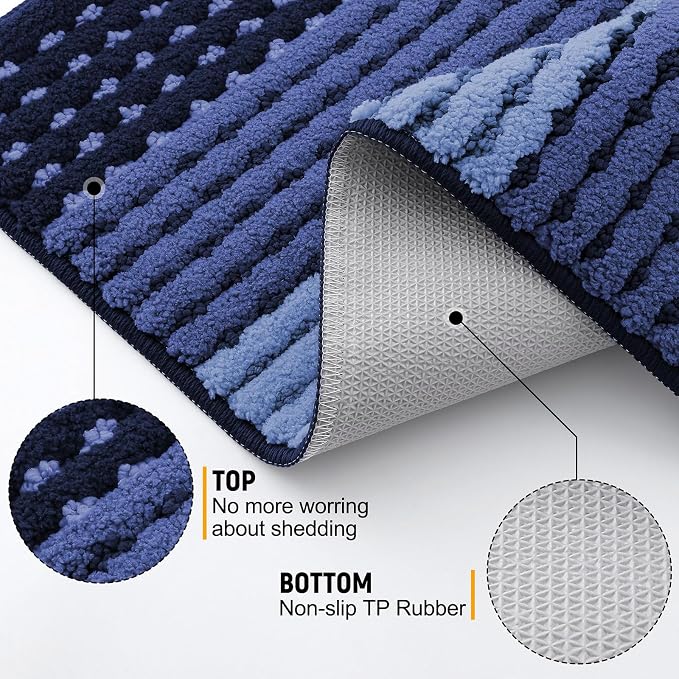 Kitinjoy Indoor Outdoor Door Mat, 30x17 Non-Slip Absorbent Dirt Trapper, Low-Profile Washable Inside Entrance Front Floor Mat, Sturdy Soft Entry Dotted Ombre Doormats for Entryway, Navy Blue