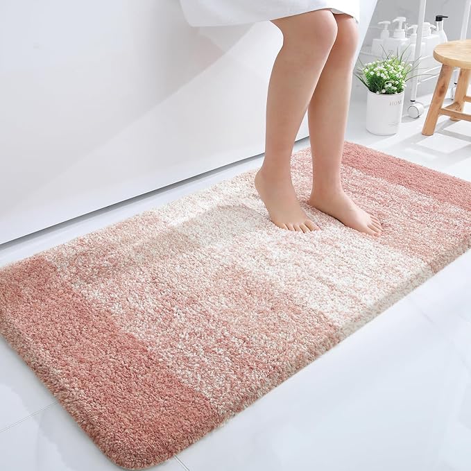 OLANLY Large Bathroom Rugs Mat 45x27, Extra Soft Absorbent Microfiber Bath Rugs, Rubber Backing, Quick Dry, Machine Washable Bath Mats for Bathroom Floor, Tub and Shower, Home Decor Accessories, Peach