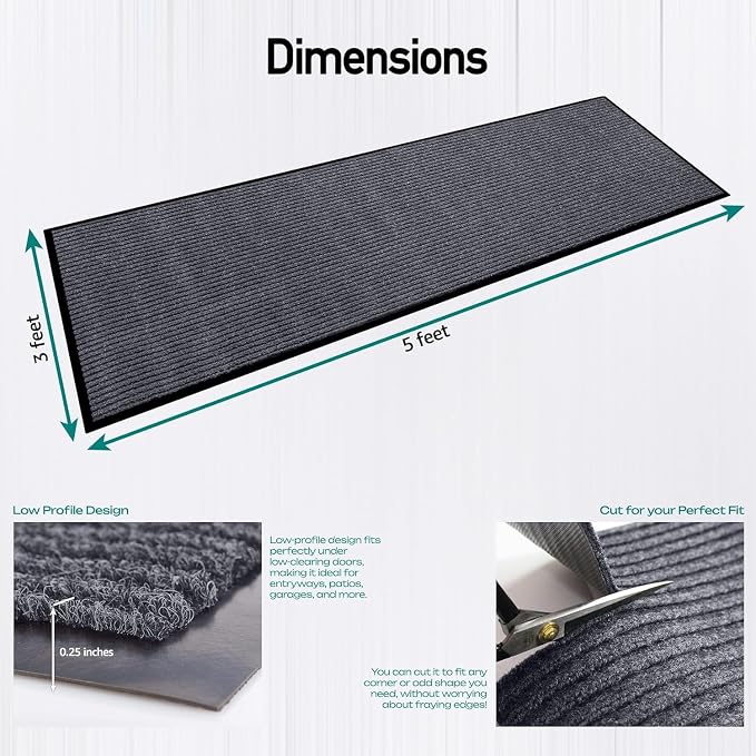 MaxMat® 4-Pack Extra Large 3x5 Ft Heavy Duty Door Mats – Tough Rubber Backing, Traps Mud, Dirt & Water, Low-Profile, Easy to Clean – Ideal for Front Door, Back Door, Garage & Mudroom (Grey)