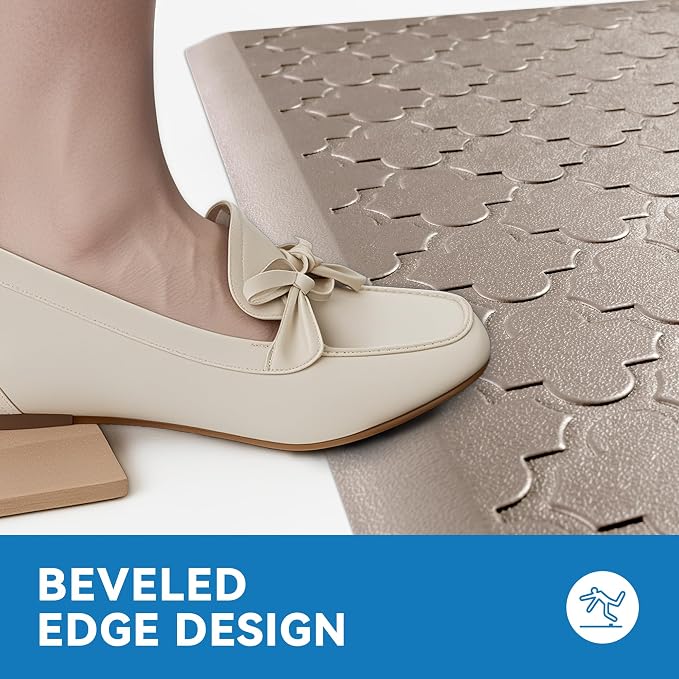 Kitchen Mat Cushioned Anti Fatigue for Floor, Non-Slip Waterproof Comfort Rug for Kitchen Sink, Standing Desk & Laundry, 17.3"x39", Khaki