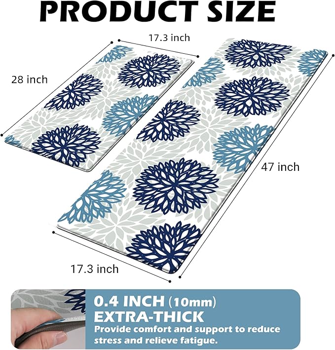 Kitchen Mats Set of 2 Cushioned Anti Fatigue Kitchen Rugs Non Slip Waterproof Kitchen Runner Memory Foam Kitchen Floor Mat Comfort Standing Mat for Sink,Office,Laundry,17.3 x 28 inch + 17.3 x 47 inch