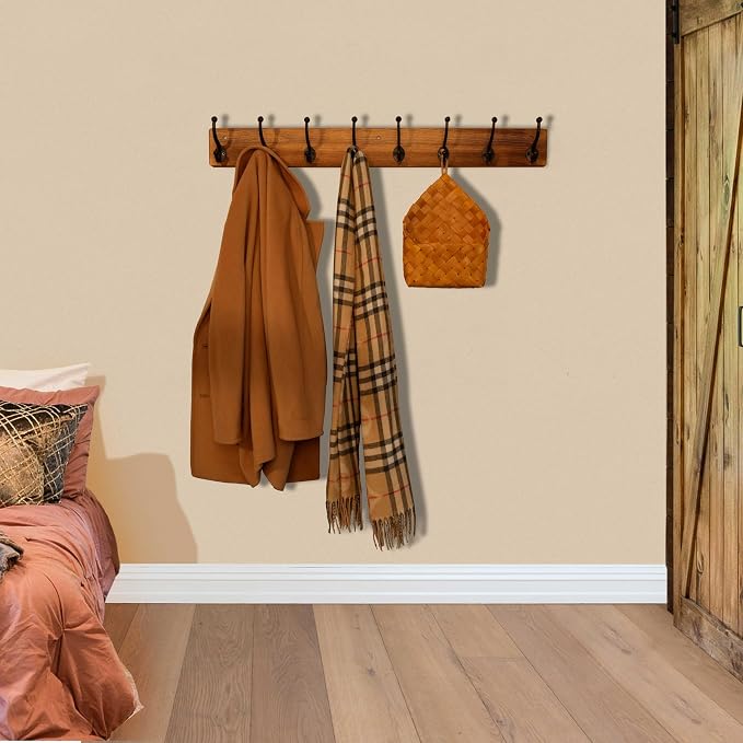 WEBI Rustic Coat Rack Wall Mount,35.43" Long 8 Cast Iron Coat Hooks Wall Mounted,Heavy Duty Wall Coat Hanger Hooks for Hanging Jacket,Clothes,Brown
