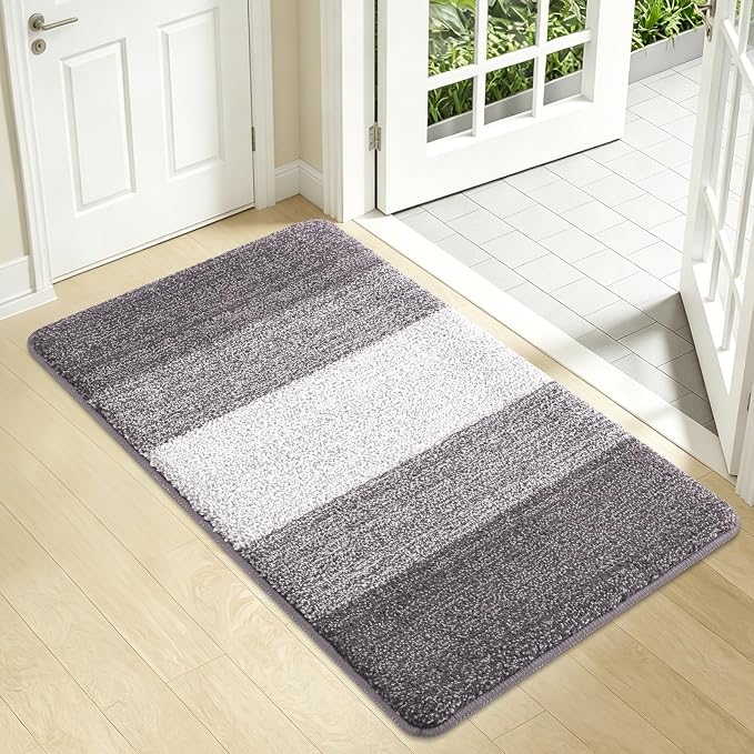 Kitinjoy Indoor Outdoor Door Mat, 34x21 Non-Slip Absorbent Dirt Trapper, Low-Profile Washable Inside Entrance Front Floor Mat, Sturdy Soft Entry Doormats for Entryway, Light Grey