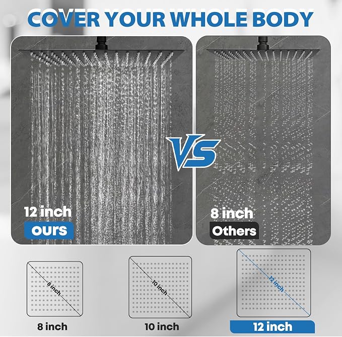 Shower Head,12”Rain Shower Head with Handheld Spray Combo and Adjustable Extension Arm/Shower System,High Pressure Rain Fall Hose,Chrome