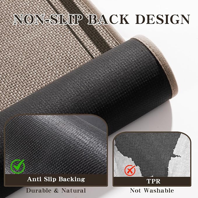 chakme 5 Piece Bathroom Rug Sets, Ultra Thin Bath Mat Quick Dry, Absorbent Non Slip Machine Washable, Dark Beige, 17" x 24" Geometric