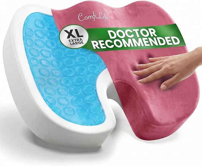 ComfiLife Extra Large Gel & Memory Foam Seat Cushion - Doctor Recommended Office Chair Cushion, Car Seat Cushion - Back & Sciatica Pain Relief - Wide Seat Cushion for Big & Tall (Pink)