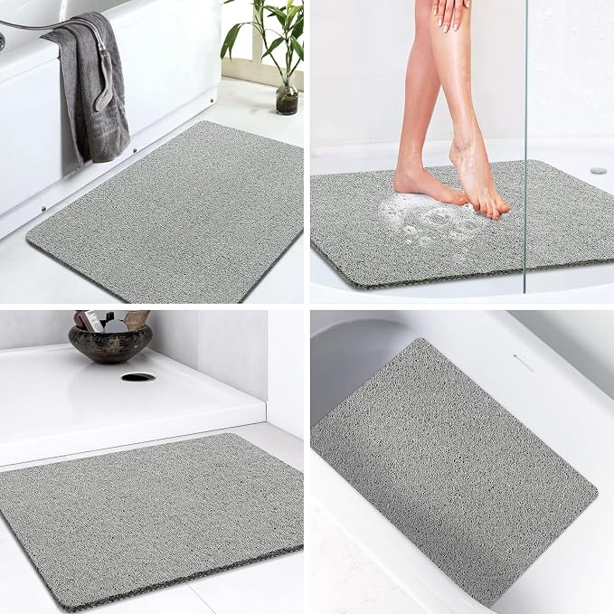 LuxStep Shower Mat Bathtub Mat,24x32 inch, Non-Slip Bath Mat with Drain, Quick Drying PVC Loofah Bathmat for Tub,Shower,Bathroom (Phthalate Free,Grey)