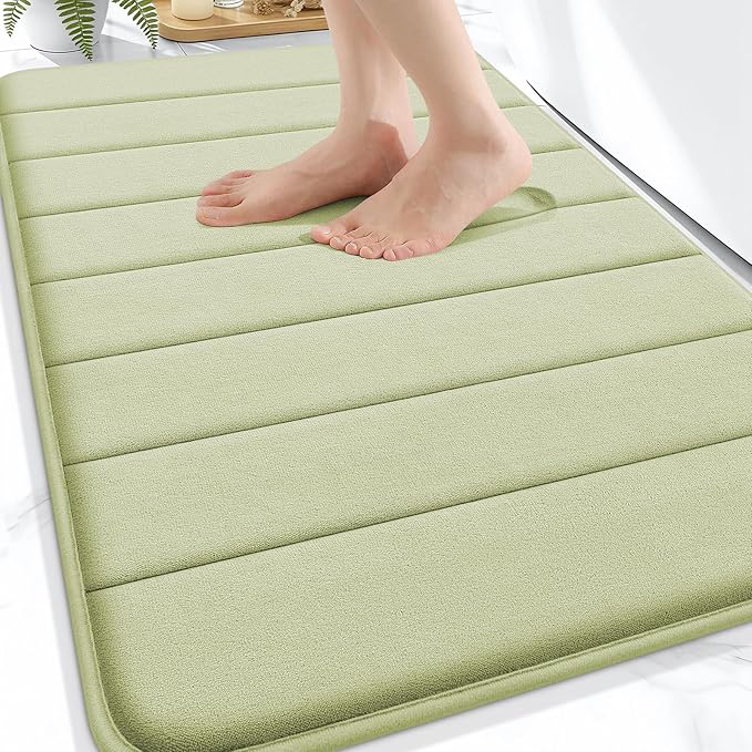 OLANLY Memory Foam Bath Mat 30x20, Super Soft Absorbent Bathroom Rugs, Quick Dry, Machine Washable Shower Floor Rugs, Bathmat Carpet, Bathroom Home Decor Accessories, Vanilla