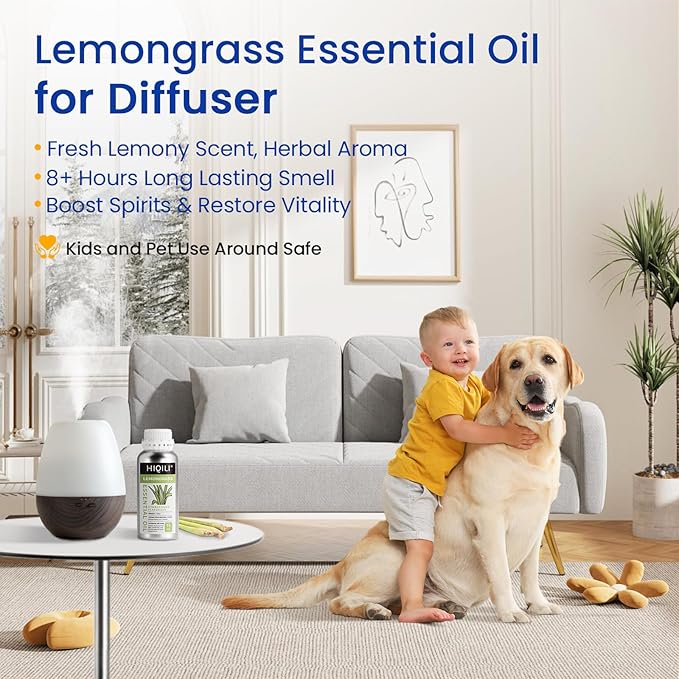 HIQILI 16 Fl Oz Lemongrass Essential Oil, 100% Pure Natural Undiluted for Diffuser, Hair
