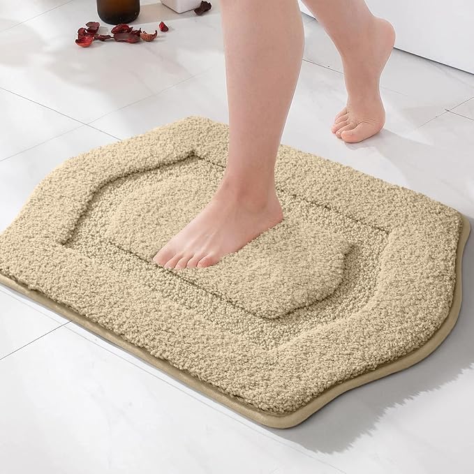 Bathroom Rug Mat, Extra Soft Absorbent Washable Bath Rug, Non-Slip Bath Mats for Bathroom, Tub and Shower, Beige, 18×24