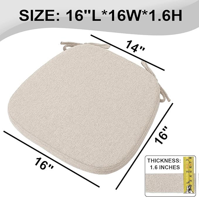 SINOSSO 1 Pack Memory Foam Chair Cushions for Dining Chair, Friendly Woven Fabric 16" U-Shape Comfortable Kitchen Chair Pad, Removable Slip Resistant Seat Cushion (1 Piece, Oatmeal Beige)