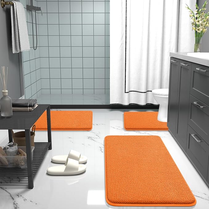 OLANLY Thick Memory Foam Bath Mat Rug 30x20, Extra Soft Absorbent Bathroom Rug, Quick Dry Bath Mats, Non-Slip, Machine Washable Carpet for Bathroom, Tub and Shower, Home Decor Accessories, Orange