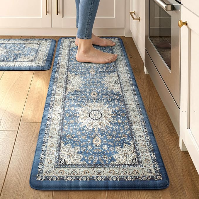 Collive Boho Kitchen Mat, Cushioned Anti Fatigue Kitchen Rug Set 2 Piece Non-Skid Waterproof Kitchen Mats for Floor, Comfort Heavy Duty Standing Mat for Kitchen, Laundry, Office, Desk