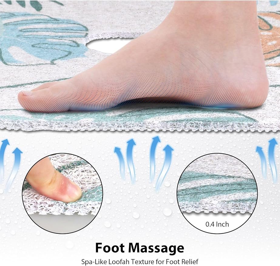 Square Shower Mat, Yonala 27 x 27 Inch Stylish Non Slip Shower Mats for Inside Shower with Central Drain Hole, Soft Trimmable PVC Loofah Anti Slip Shower Mat for Walk in Shower Stall, Quick Drying
