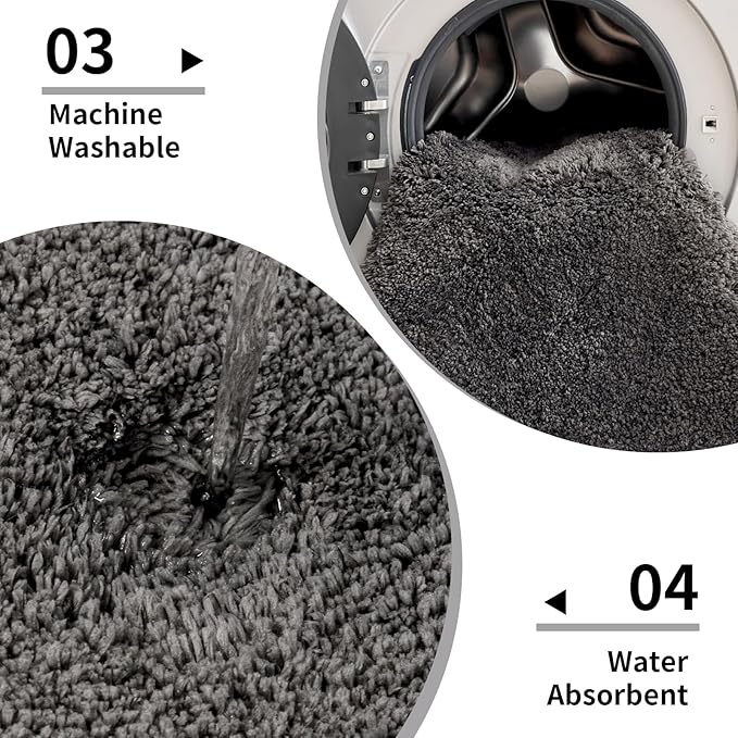 Disolla Toilet Mat 22x24 - Non Slip Fluffy U-Shaped Contour Rug, Ultra-Soft Plush Toilet Floor Mat, Absorbent & Machine Washable, Dark Grey