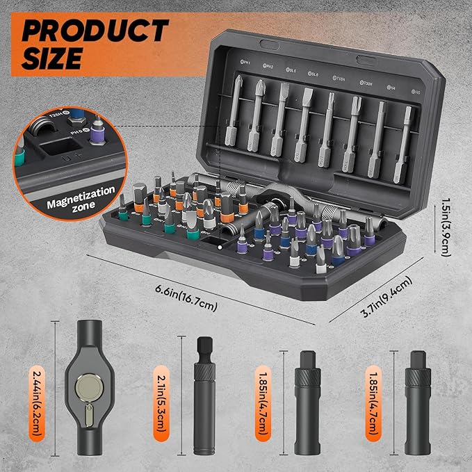 Saker 42 in 1 Magnetic Screwdriver Set for Fathers Day, Multi Bit Free Combination Ratchet Screwdriver Set Portable Repair Tool Kit for Gifts Furniture, Computer, Bicycle and DIY Grey