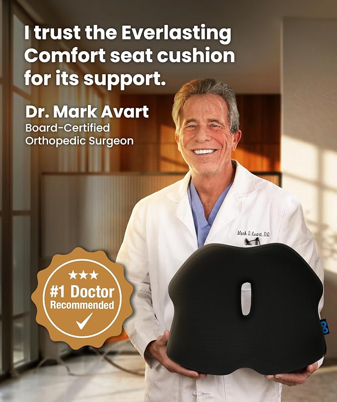 Doctor Recommended Memory Foam Seat Cushion for Office Chairs & Car - Ergonomic Office Desk Accessories - Cushions for Tailbone Pain Relief, Sciatica