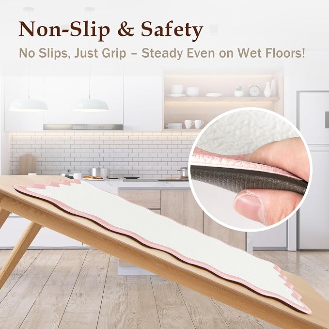 Arenarug Scalloped Pink Kitchen Mats Rugs Sets of 2 Cushioned Anti Fatigue Floor Mat Waterproof Kitchen Rugs Non Slip Foam Comfort Standing Mat for Sink Laundry