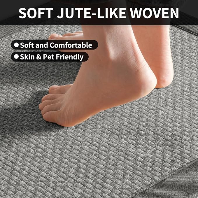 YDKGL Kitchen Mats for Floor, Rubber Backing Kitchen Rugs Non Slip Washable, Super Absorbent Jute-Like Braid Kitchen Runner Rug Sink Mat Standing Mat, Easy to Clean, Gray 17"x30"