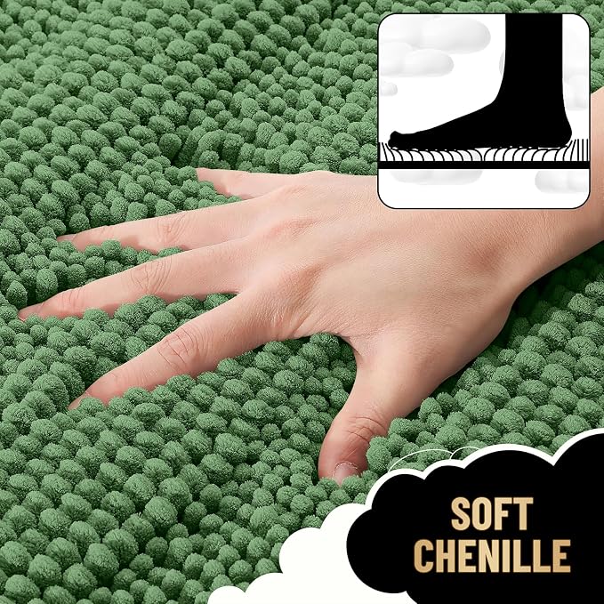 OLANLY Thick Bathroom Rugs 30x20, Extra Soft Absorbent Chenille Striped Bath Rugs, Rubber Backing, Machine Wash Dry, Bath Mats for Bathroom Floor, Tub and Shower, Home Decor Accessories, Olive Green