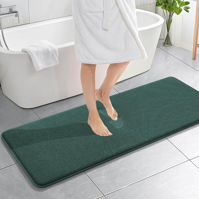 OLANLY Thick Memory Foam Bathroom Runner Rugs 59x20, Extra Soft Absorbent Long Bath Rug, Quick Dry Bath Mat, Non-Slip, Washable Mat for Bathroom, Tub and Shower, Home Decor Accessories, Blackish Green
