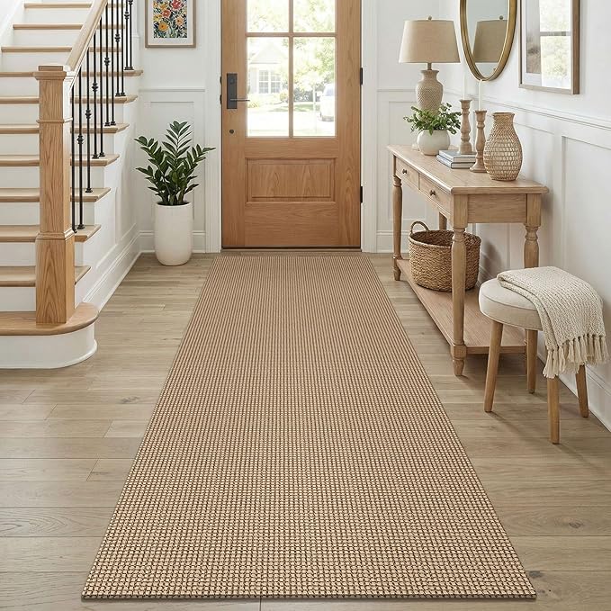 KOZYFLY Runners for Hallways 3x8 ft Washable Kitchen Runner Non Slip Rubber Backed Hall Runners Cotton Entryway Runner Rugs for Indoor Backdoor Bedroom Kitchen, Orange Beige/Tan/Brown