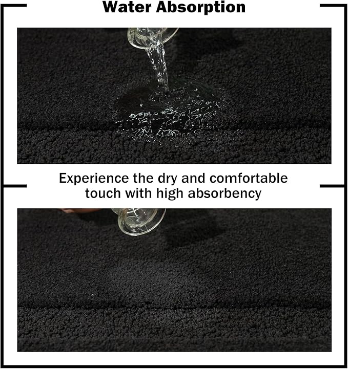 Bathroom Rug Mat, Extra Soft Absorbent Washable Bath Rug, Non-Slip Bath Mats for Bathroom, Tub and Shower, Black, 24×36