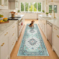 RELEANY Area Rugs Runner 2'x8' Washable Non-Slip, Floral Vintage Distress Medallion Carpet for Kitchen Hallway Bedroom Beside Laundry Room Bathroom, Green Navy Blue White Red Teal