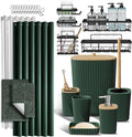 Clara Clark Bathroom Accessories Set - 27PC Bathroom Set with Adhesive Corner Shower Caddy Hanging, Bathroom Sets with Shower Curtain and Rugs, Hunter Green Shower Curtain Set with Bathroom Trash Can