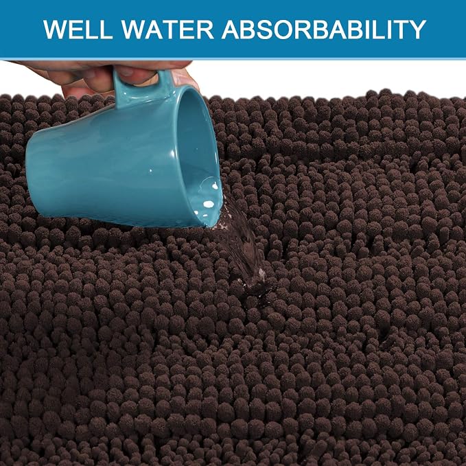 H.VERSAILTEX Bathroom Rugs Bath Rug Set 2 Piece Bathroom Contour Rug Toilet Mat Sets Non Slip Contour Bath Rug Ultra Thick Water Absorbent Striped Bath Mats(36" x 24" Plus 20" x 24" U, Chocolate)