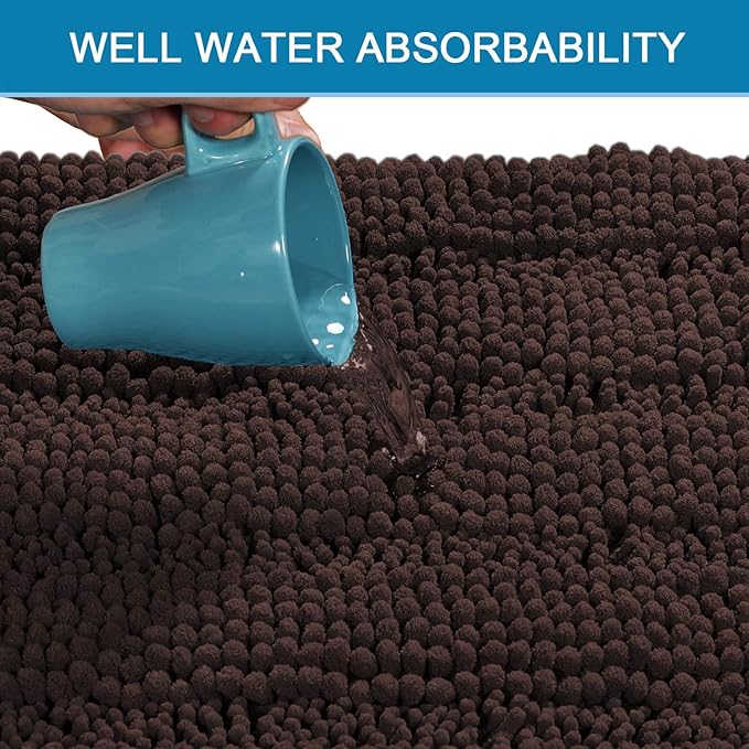 H.VERSAILTEX 2 Piece Bathroom Set - Super Absorbent Chenille Striped Bath Mats - Non Skid, Machine Washable - Chocolate, 24 x 36 Plus 20 x 32 Inches