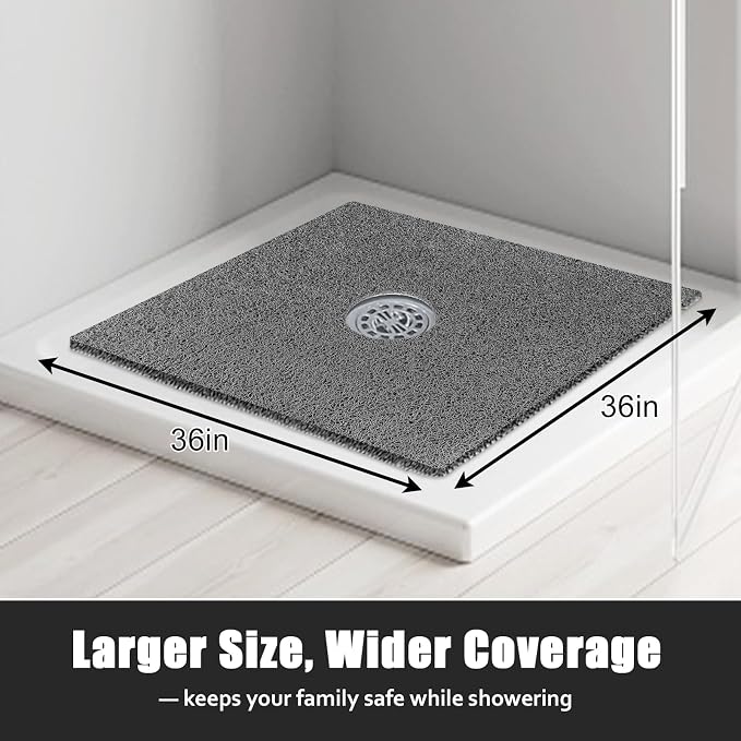 Large Shower Mat Non Slip, 36x36 Inch Shower Floor Mat with Drain Hole in Middle, Super Soft and Comfortable PVC Loofah Massage Bath Mat for Shower, Anti Slip Shower Stall Mat, Quick Drying