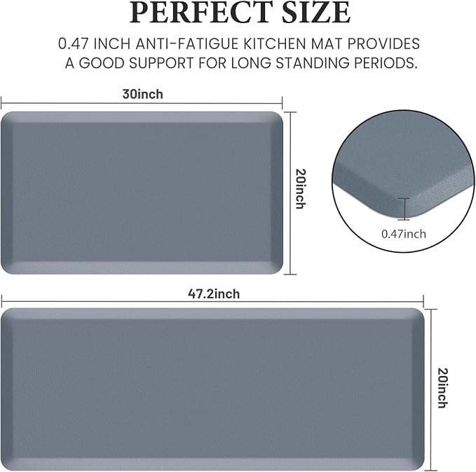 HappyTrends 2 PCS Kitchen Mat Cushioned Anti-Fatigue Floor Mat, Heavy Duty Ergonomic Comfort Foam Standing Mat, Waterproof Non-Slip Kitchen Rugs for Home, Office(20"x30"+20"x47",Grey)