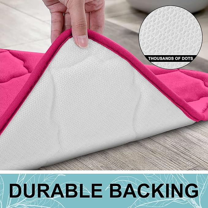 OLANLY Memory Foam Bath Mat Rug 47x24, Ultra Soft and Absorbent Bathroom Rugs, Non-Slip, Comfortable, Machine Washable Bath Carpet for Bathroom Floor, Tub, Shower and Home Decor Accessories, Deep Pink