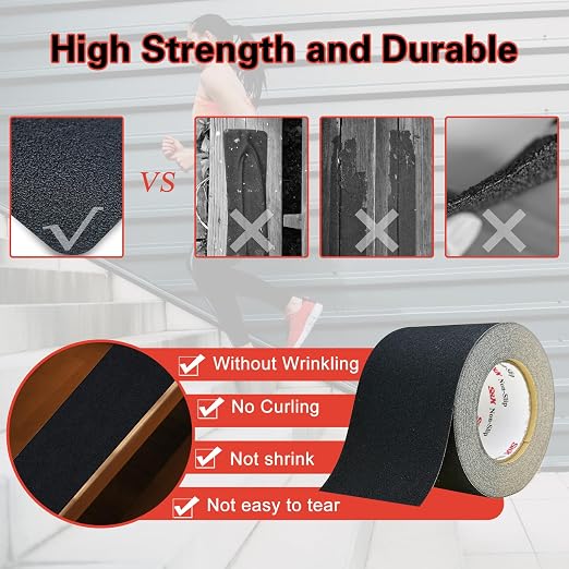 S&X Premium Outdoor Anti-Slip Tape - 4" x 60' Black Non-Slip Traction for Stairs, Ramps, Walkways, Boats, Weatherproof, High Traction, Long-Lasting Safety Solution