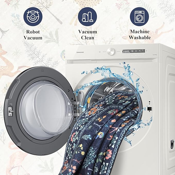 DUKINO 6ft Round Rug for Bedroom, Animal Print Washable Circle Rug with Low Pile Design, Soft Indoor Floor Non Slip Carpet for Entryway, Living Room, Office, Dining Room, Navy Blue