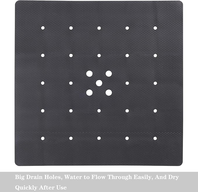 Webos Shower Mat for Textured Surface：Silicone Non Slip Shower Mat Without Suction Cups Foldable - Square Bath Mat for Reglazed Tub Textured Shower Floor (Black, 21x21 Inches)