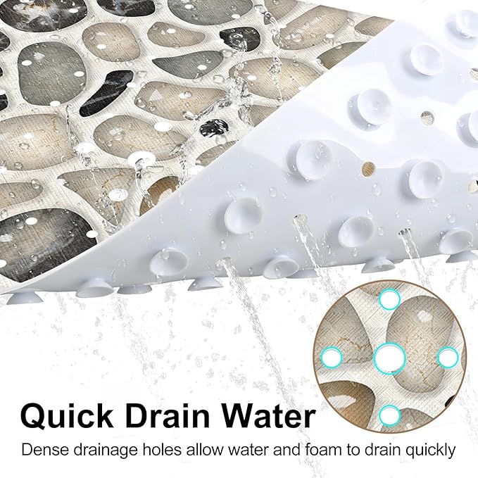 Square Shower Mat, 21x21 Inch Non Slip Shower Mats for Inside Shower Stall, Soft PVC Anti Slip Shower Mat with Sucion Cups, Machine Washable Bathroom Shower Floor Mat for Elderly Kids