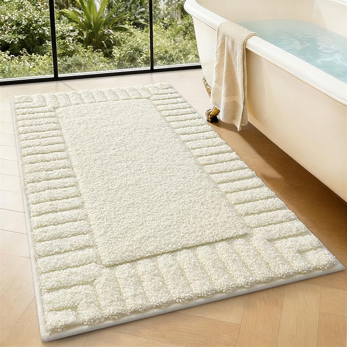 LUMI Bathroom Rugs Non Slip with Rubber Backing, Extra Soft Plush Microfiber Bath Rug Absorbent, Machine Washable Bath Mat Quick Dry for Tub, Shower, Ivory White, 24"x43"