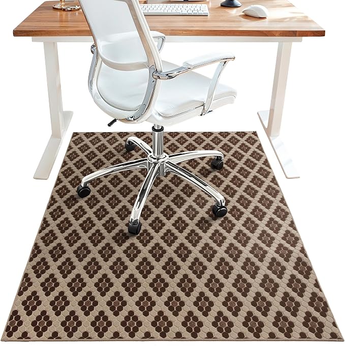 48"x60" Office Chair Mat for Hardwood Tile Floor, Under Desk Carpet Protector for Rolling Computer Chair Mat, Machine Washable Area Rug, Anti-Slip 1/5" Thick Low Pile Thin Floor Mat, Brown Coffee