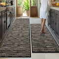 Kitchen Rugs Sets of 2-Non Slip Kitchen Mats for Floor-Thick Stain Resistant Vintage Kitchen Floor Mat Runner Carpet for Hallways Entryway Laundry Room Washable（Black 24"x70"+20"x47"）