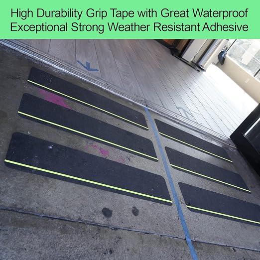 Anti Slip Tape with Glow in Dark Stripe for Stairs, 4”x35ft, Grip Tape for Stairs Steps for Outdoor/Indoor, Waterproof Non Slip Strips for Stair Treads, High Traction, Easy Install