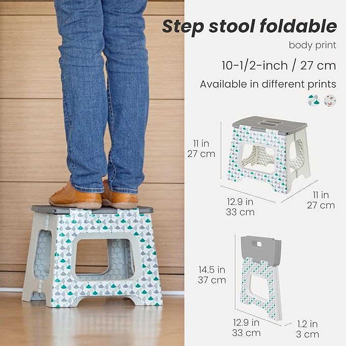 Vigar Compact Folding Step Stool - 10-1/2 Inch Foldable Step Stool for Adults, Lightweight Portable Stool with Handle, Non Slip Step Stool, Space Saving Stool up to 330 lb - Geometric Body