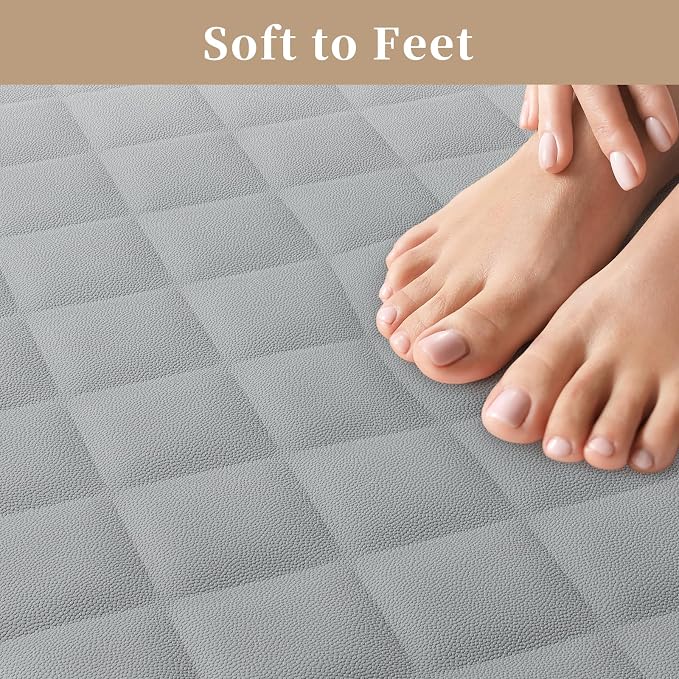 Yolife Bathtub Shower Mat Non Slip, Natural Rubber Bath Tub Floor Liner Mats with Strong Suction Cups for Inside Shower Bathroom, Machine Washable, Soft on Feet, 27.5 x 17 Inch, Grey