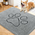 OLANLY Dog Door Mat for Muddy Paws 40x32, Paw Print Design, Absorbs Moisture and Dirt, Absorbent Non-Slip Washable Doormat, Quick Dry Chenille Mud Mat for Dogs, Entry Indoor Entryway Carpet, Grey
